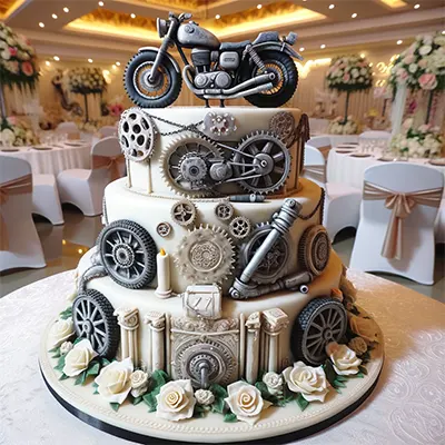 Gâteau réaliste pour un mariage sur le thème moto